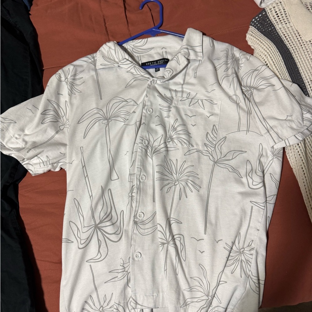 Rustic Souls Men's Cream Palm Print Casual Shirt